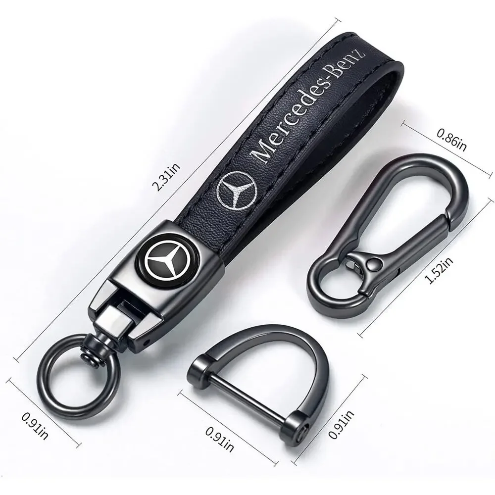 Leather Car Keychain Compatible With German Luxury Car Brand Zinc Alloy (Silver)